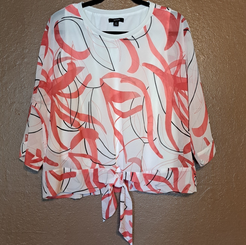 Alfani Sheer Blouse With Attached Under Top Size Medium